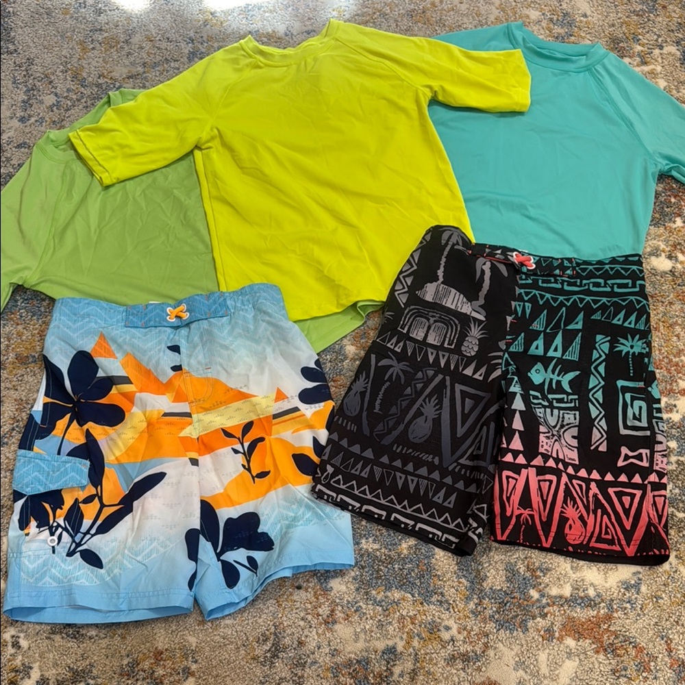 Kids (size: 10/12) Swim Rashguards Bundle Set - Lime Green and Teal